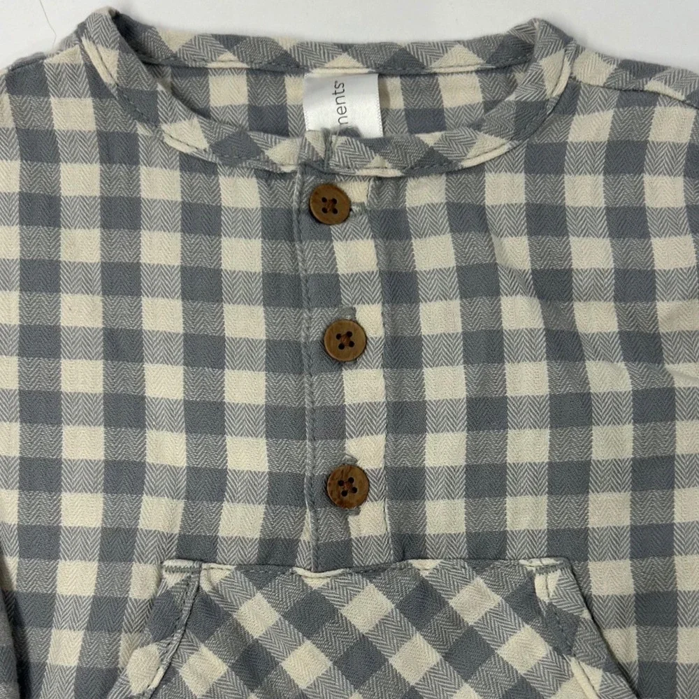Modern Moments by‎ Gerber Baby Gingham Henley Bodysuit Gray White 3-6M New